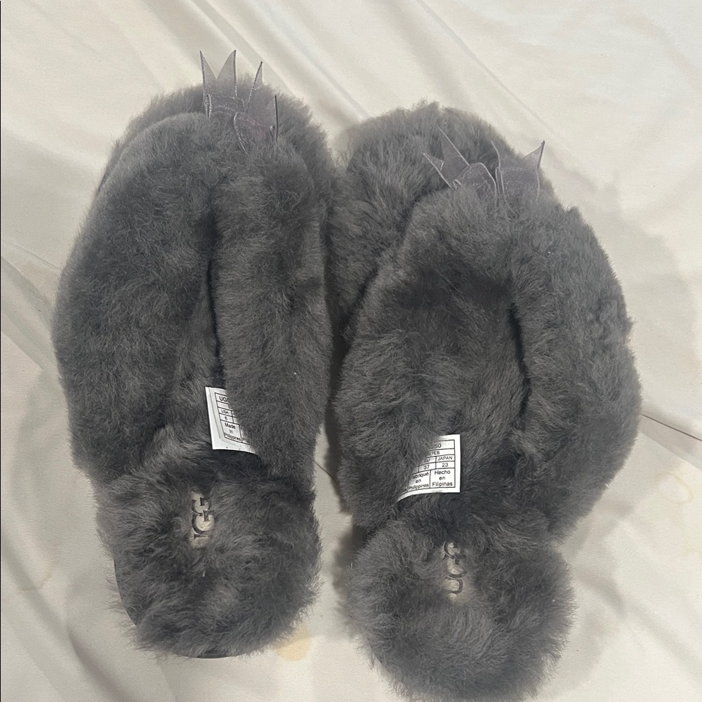 UGG Dark Gray Furry Slippers New with No Box